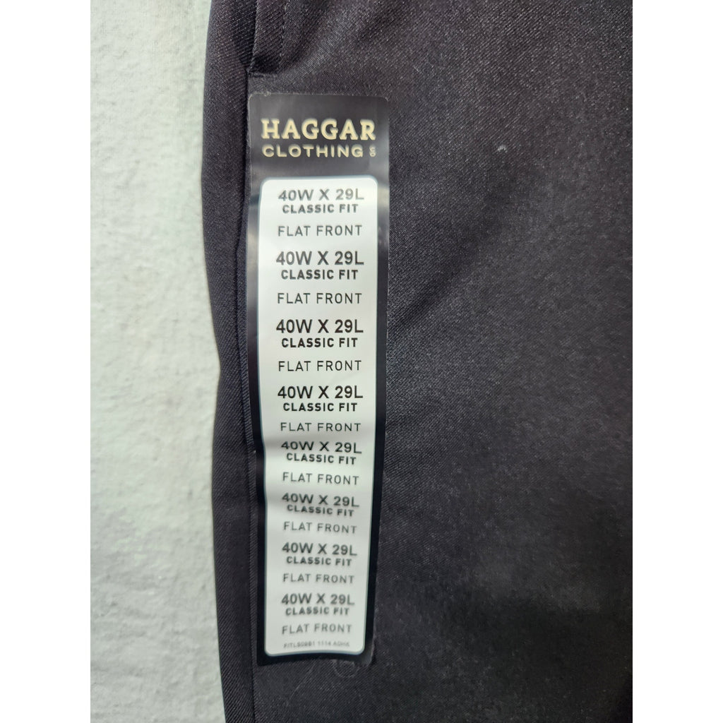 Haggar Men's Black Dress Pants Hidden Expandable Waistband 40x29 NWT