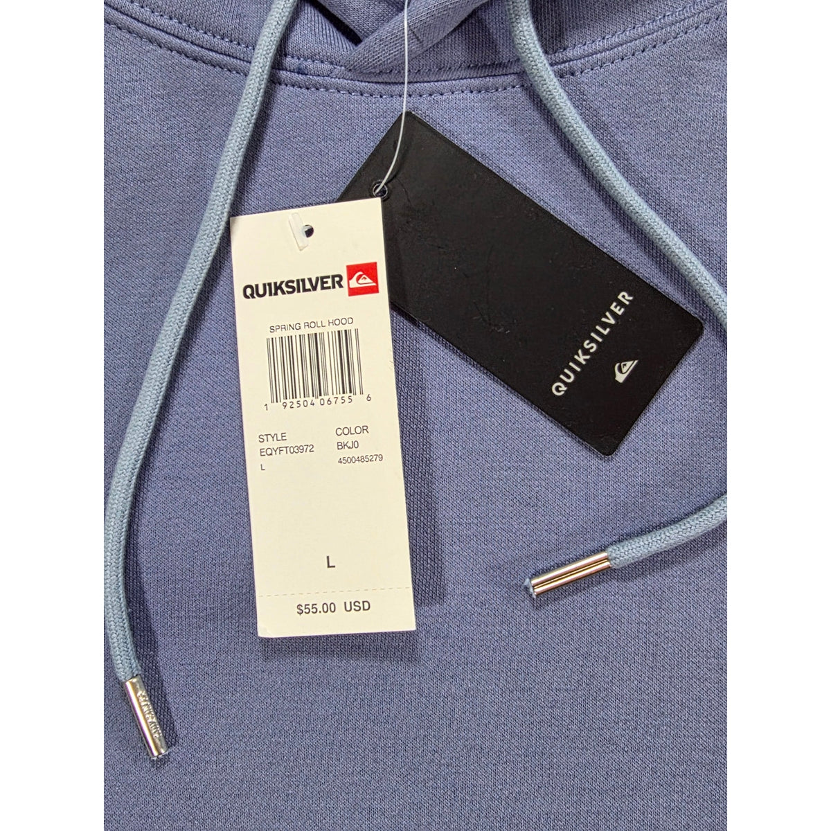 Quiksilver Mens Large Blue Pullover Hoodie Surf Logo Graphic Sweatshirt NWT