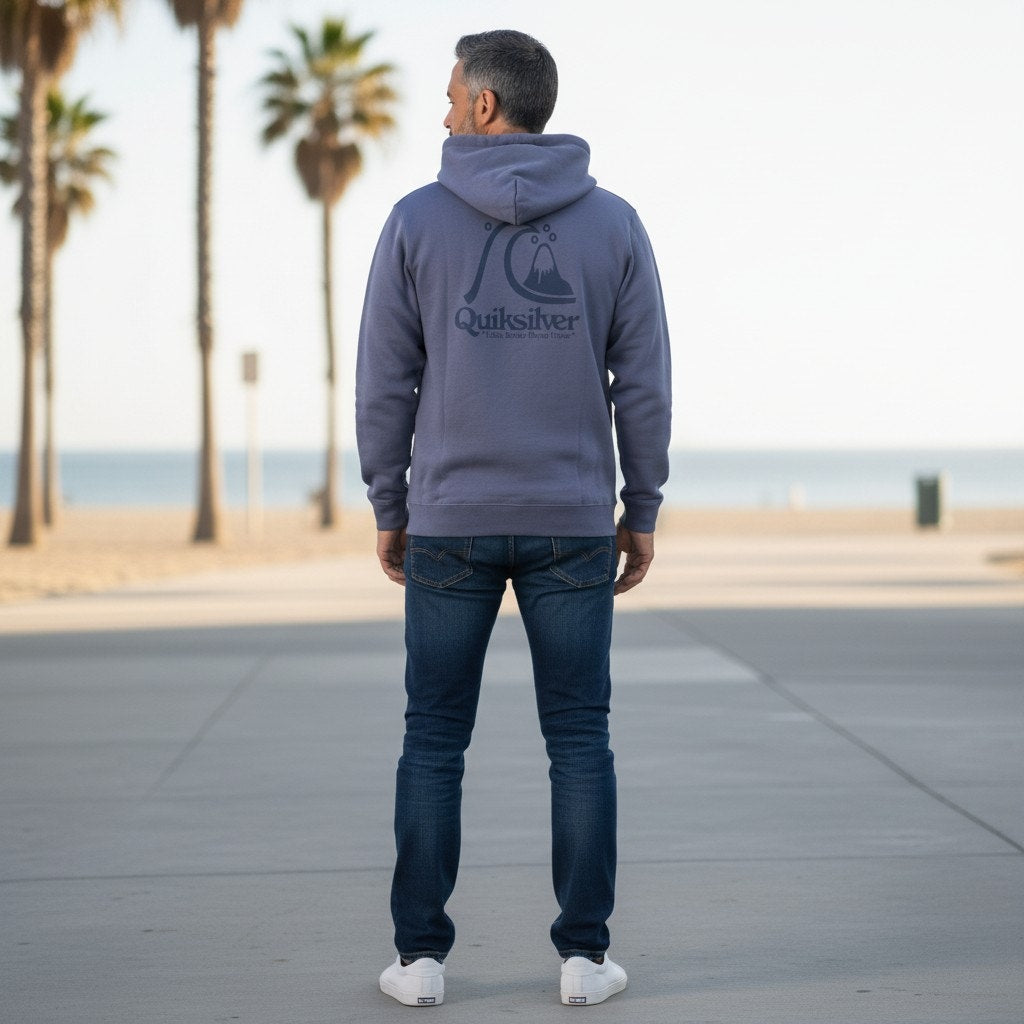 Quiksilver Mens Large Blue Pullover Hoodie Surf Logo Graphic Sweatshirt NWT