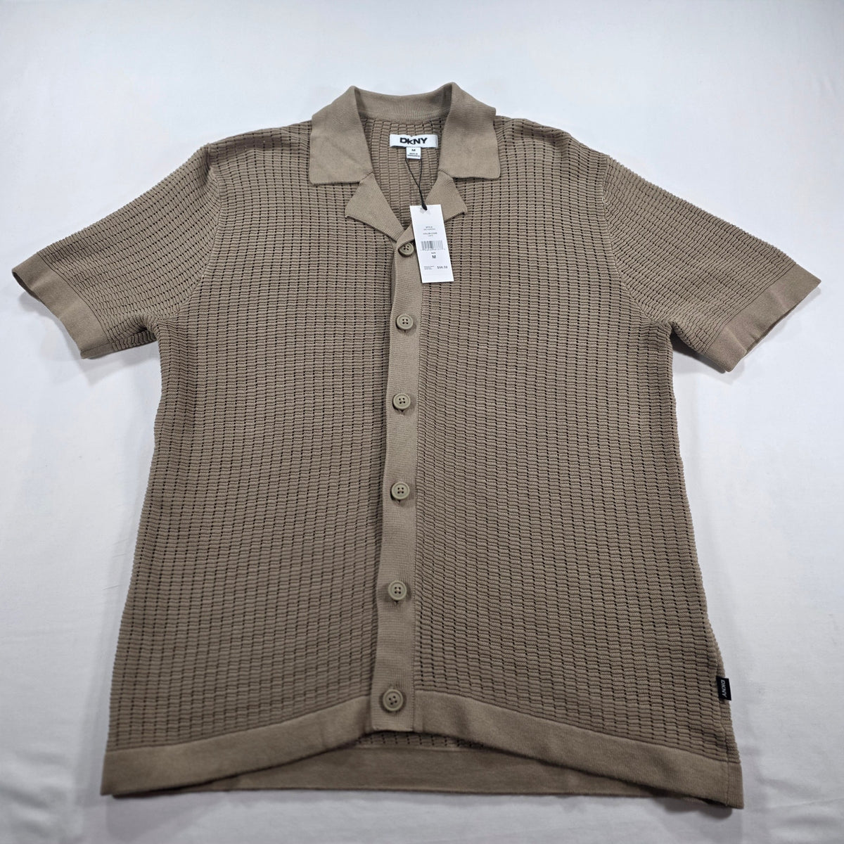 DKNY Men’s Grid Sweater Camp Shirt Cafe Brown NWT Size M