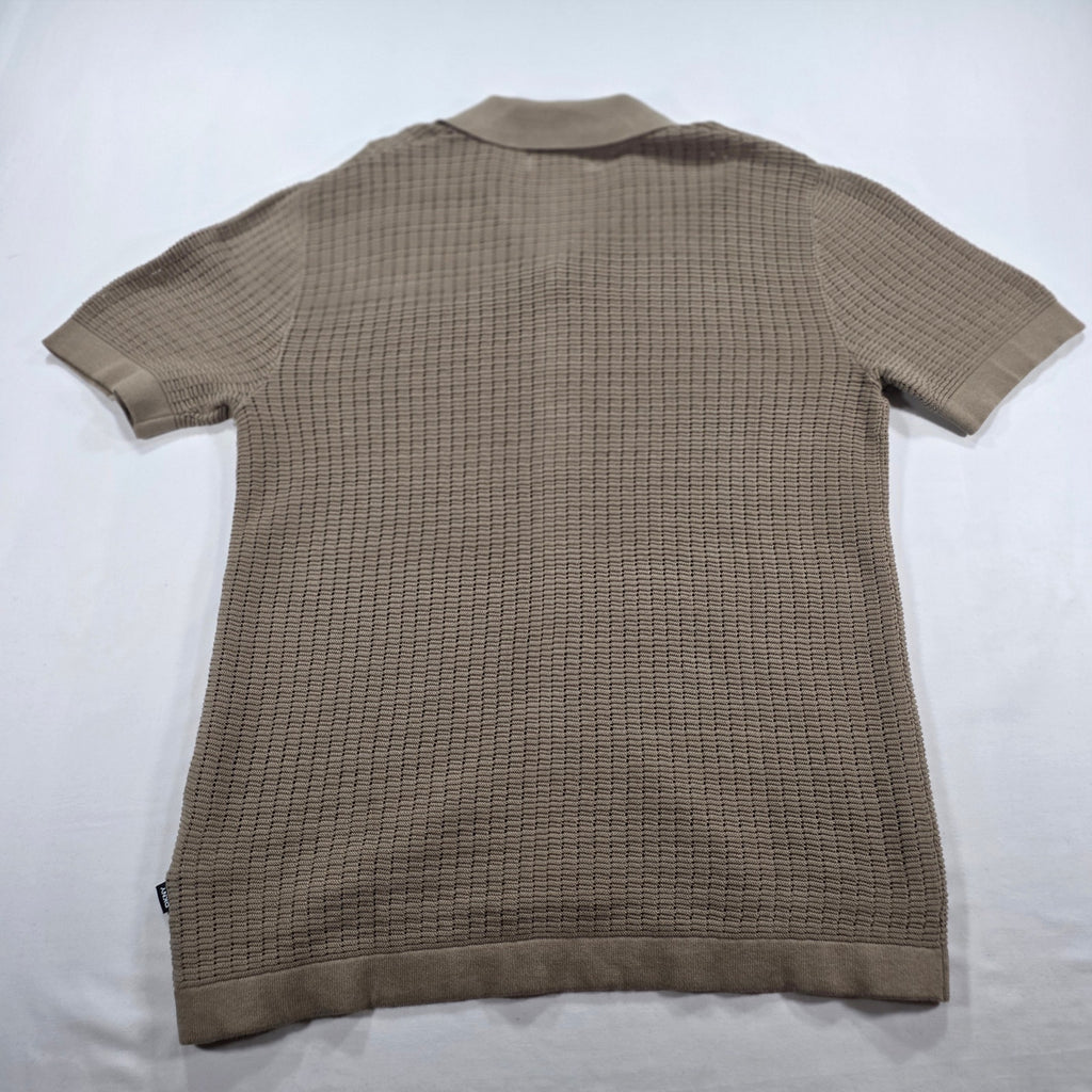 DKNY Camp Shirt Mens Small Brown Textured Knit Button Up Short Sleeve NWT