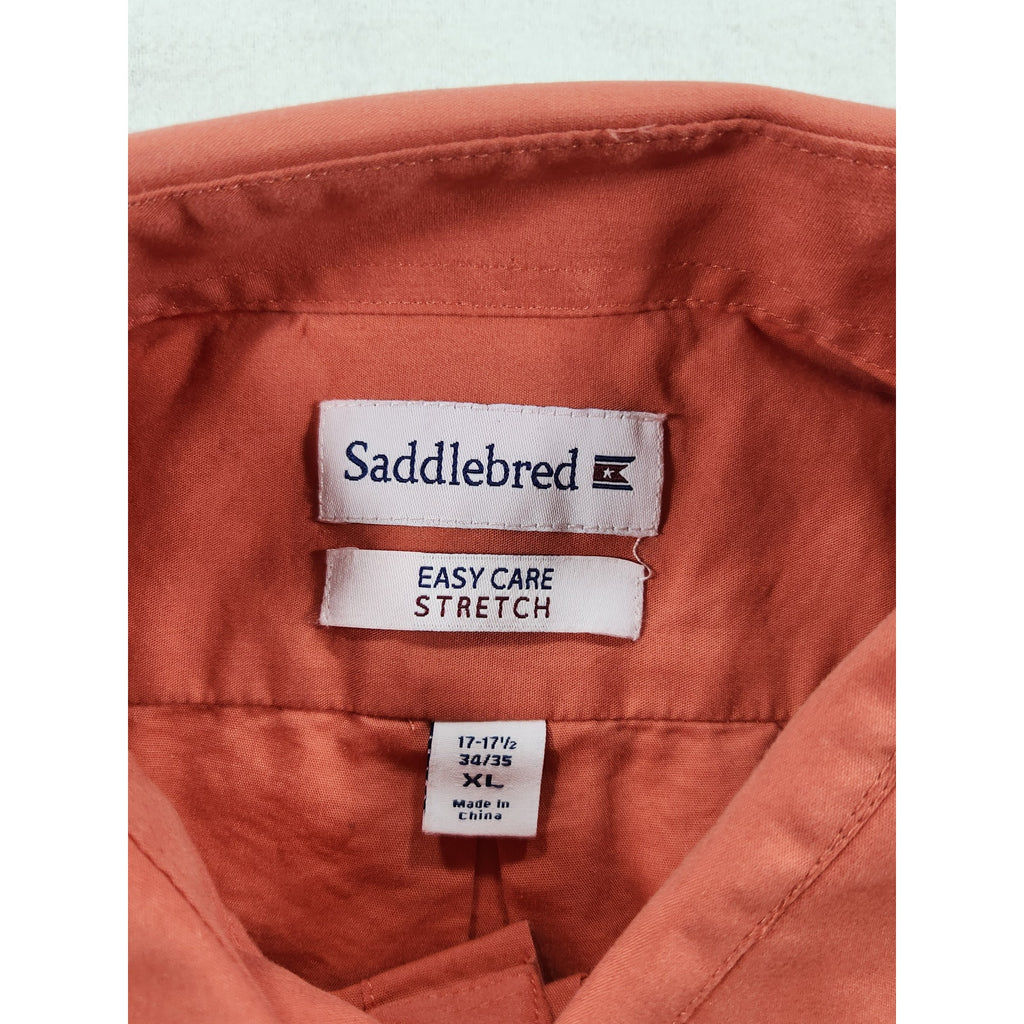 Saddlebred Men's Dress Shirt XL 17 17.5 34/35 Orange Long Sleeve Button Up