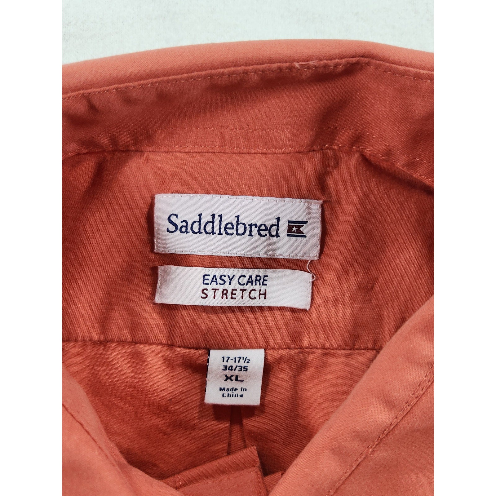 Saddlebred Men's Dress Shirt XL 17 17.5 34/35 Orange Long Sleeve Button Up