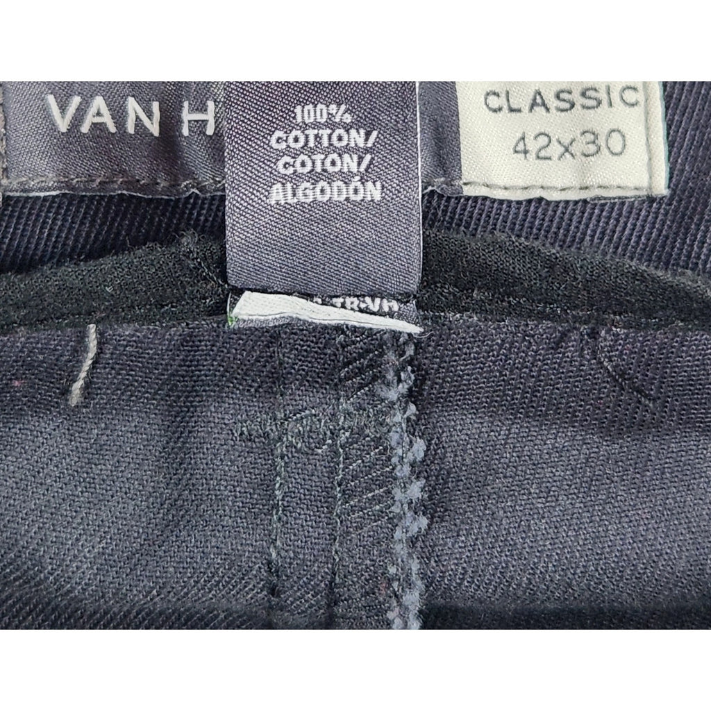 Van Heusen Men's Pants 42x30 Black Classic Fit Flat Front Cotton Khaki Chinos