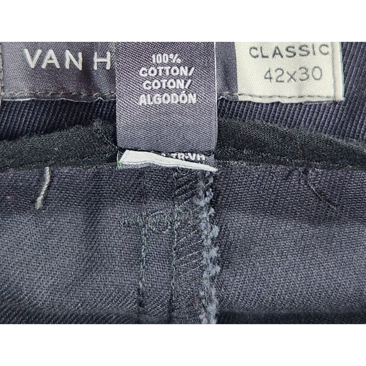 Van Heusen Men's Pants 42x30 Black Classic Fit Flat Front Cotton Khaki Chinos