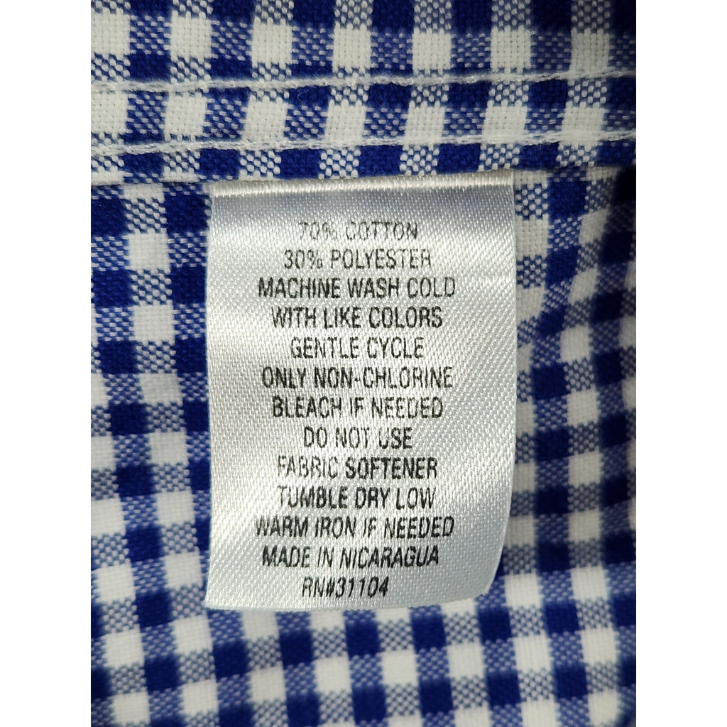Saddlebred Men's Dress Shirt 17 34/35 Blue White Check Long Sleeve Button Up