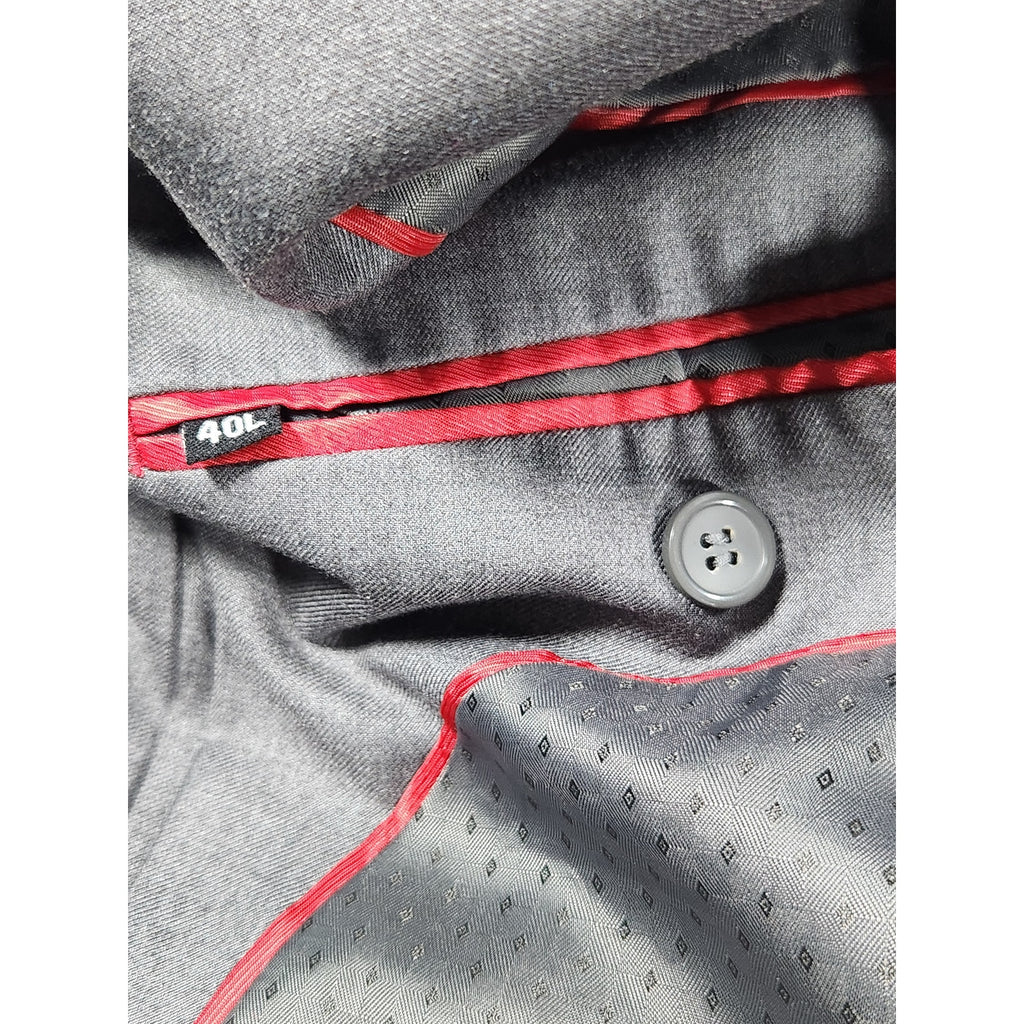 Alex Mishra Men's Gray Two Piece Suit 40L 34L Jacket Pants Patterned