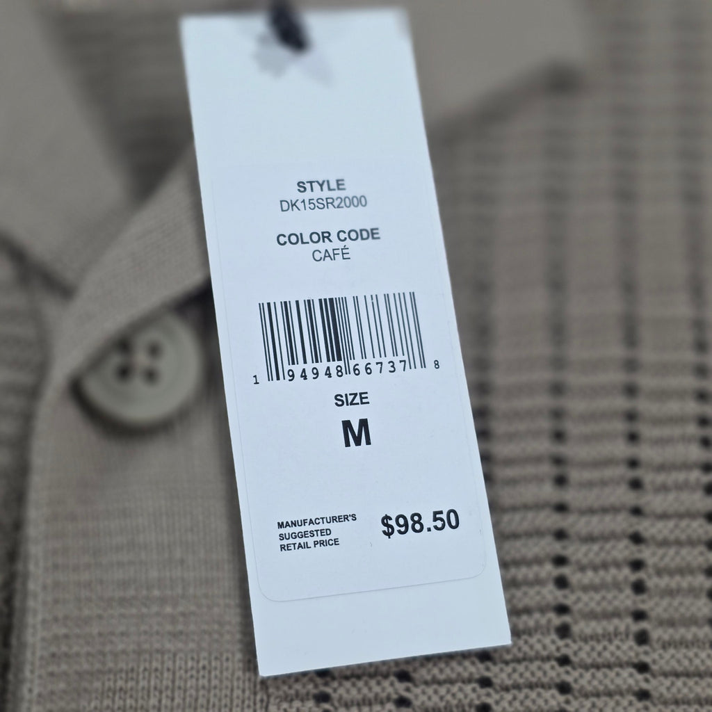 DKNY Men’s Grid Sweater Camp Shirt Cafe Brown NWT Size M