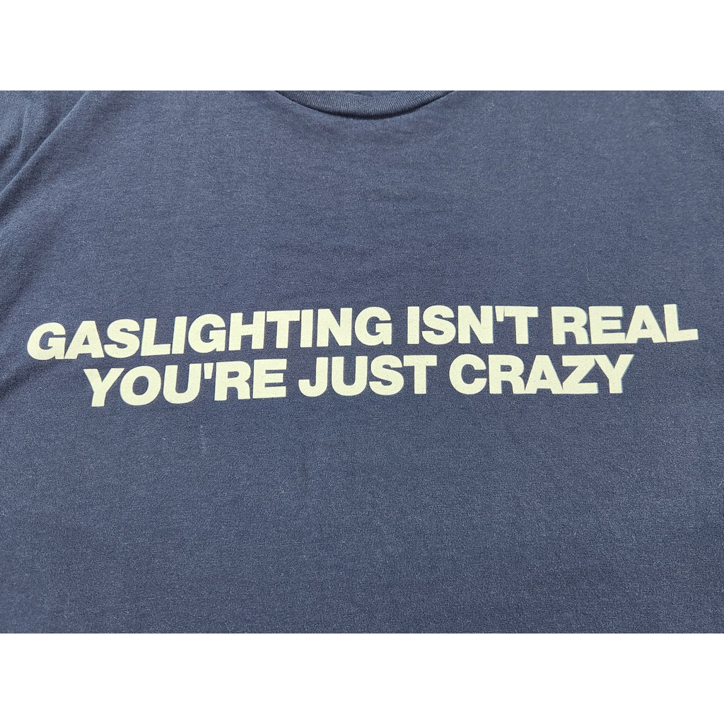 Men's Funny T Shirt Medium Blue Gaslighting Isn't Real You're Just Crazy Humor
