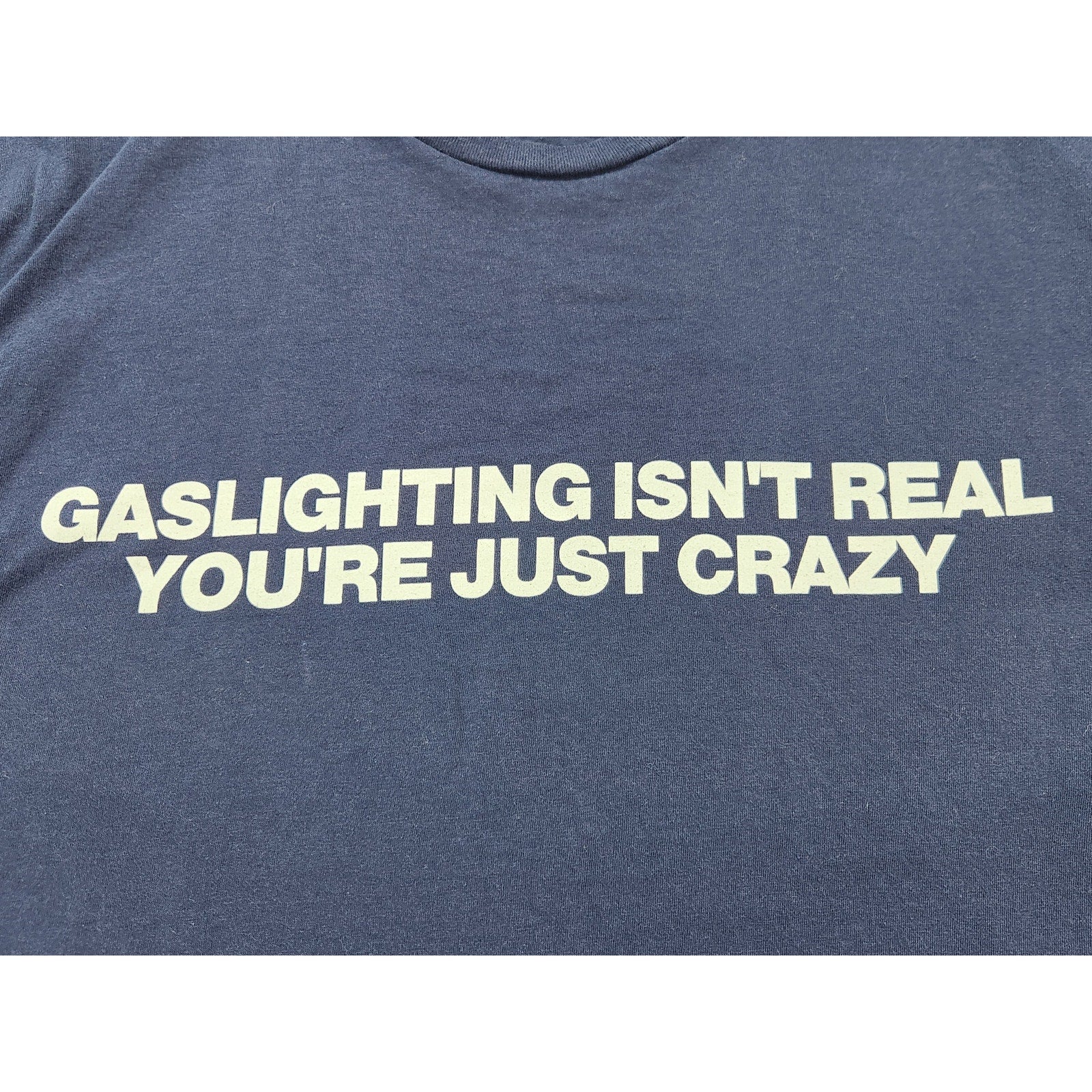 Men's Funny T Shirt Medium Blue Gaslighting Isn't Real You're Just Crazy Humor