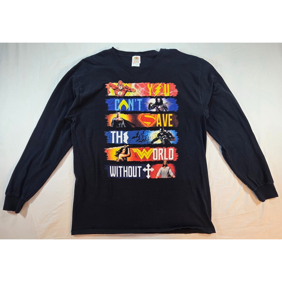 DC Comics Superhero Long Sleeve T-Shirt Men’s L Black Graphic Fruit of the Loom