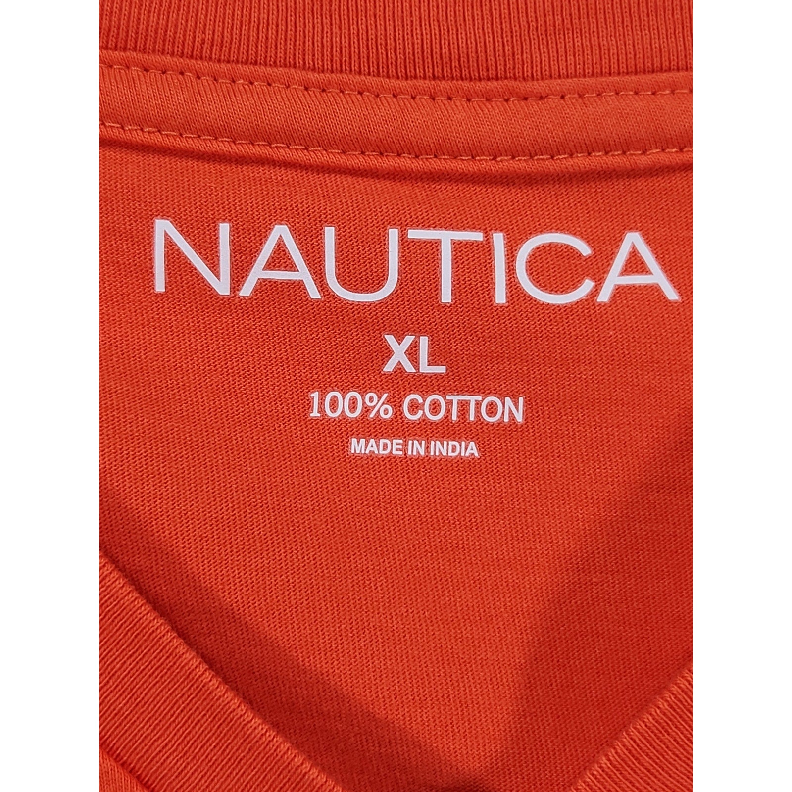Nautica Men's T-Shirt XL Orange V-Neck Short Sleeve Logo Casual Tee