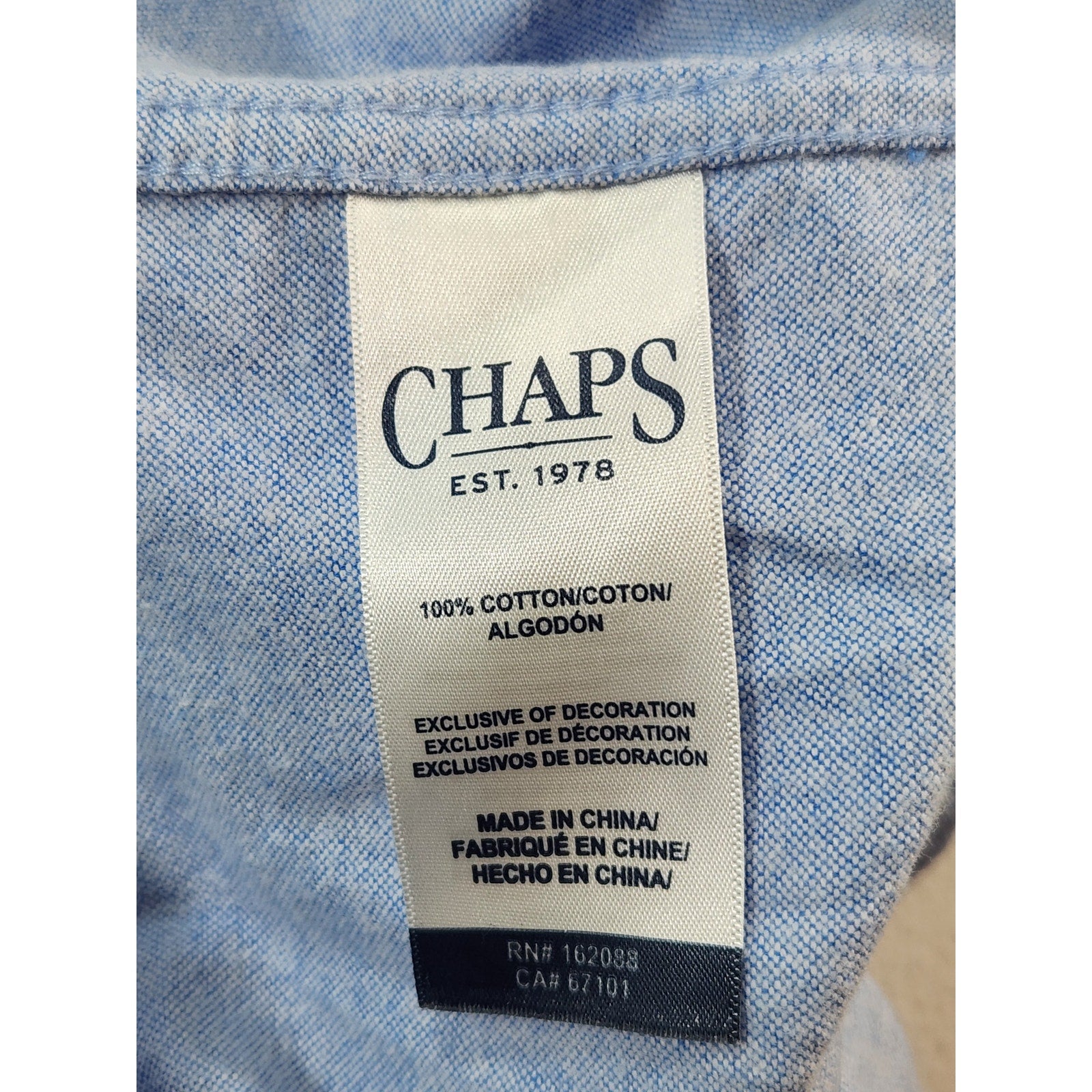 Chaps Men's Button Down Dress Shirt Blue XL Long Sleeve