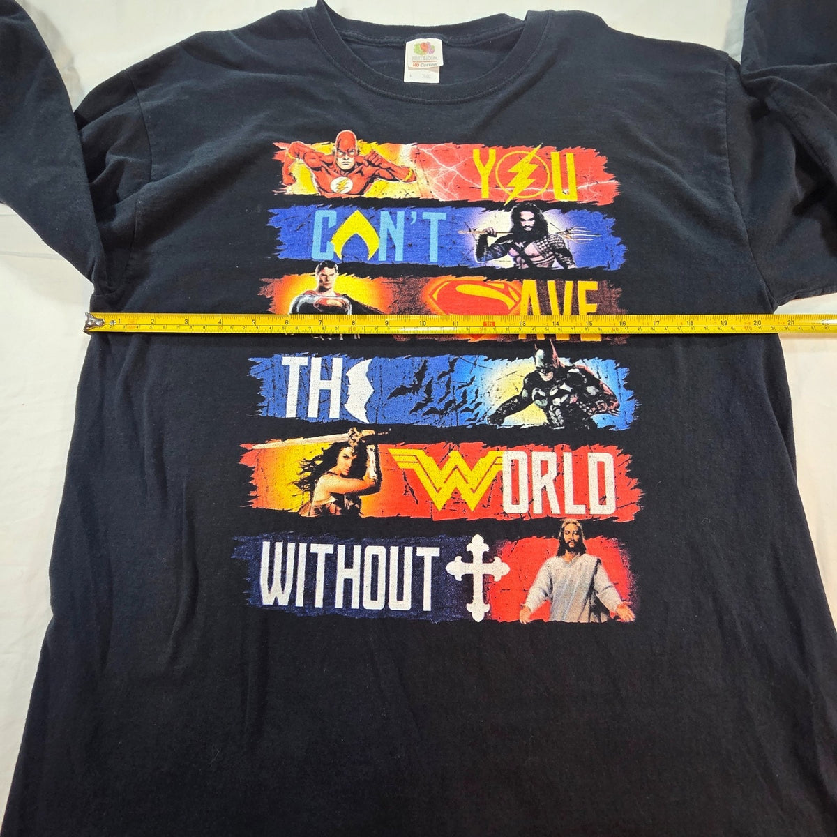 DC Comics Superhero Long Sleeve T-Shirt Men’s L Black Graphic Fruit of the Loom