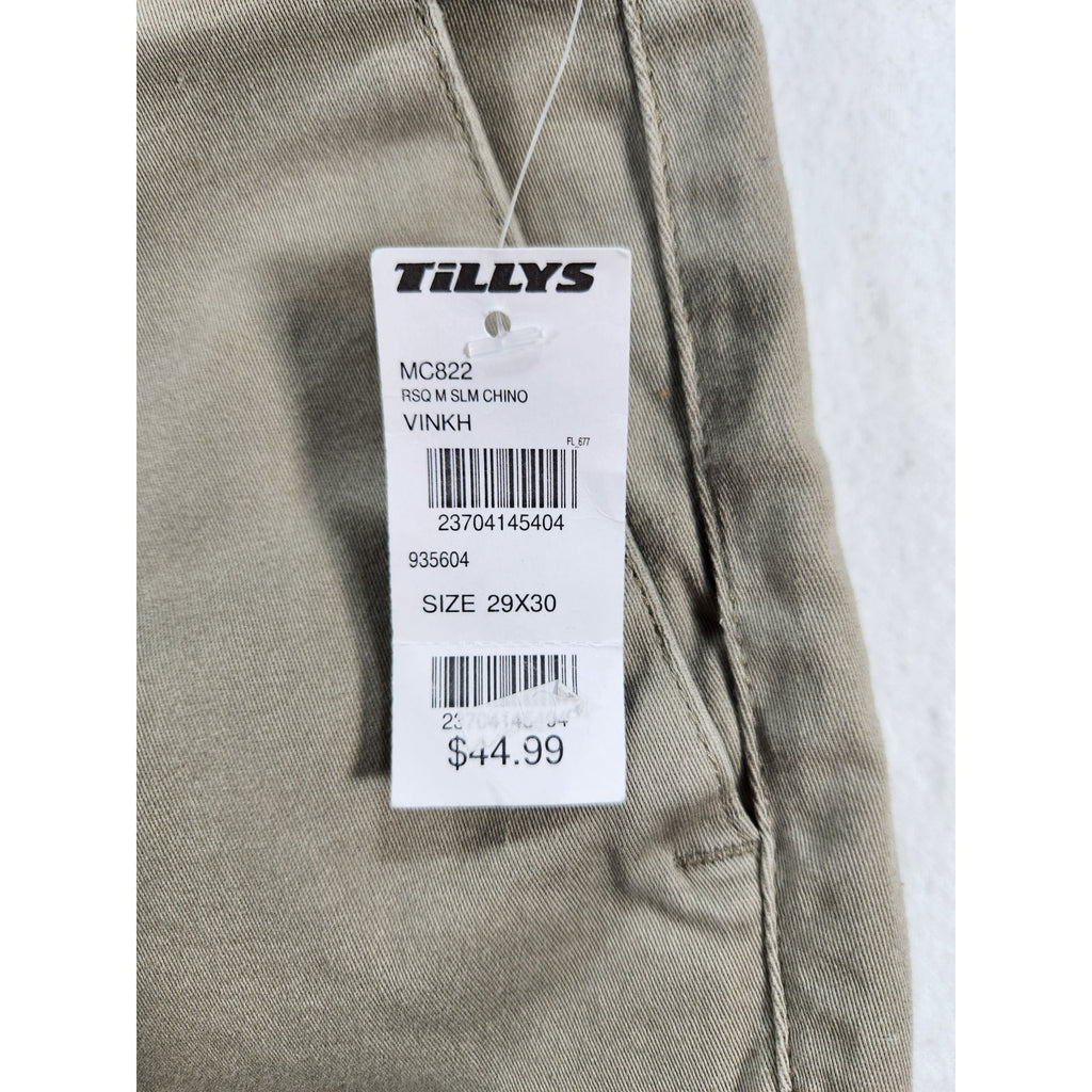 RSQ Slim Fit Pants Mens 29x30 Khaki Beige Casual Chino NWT