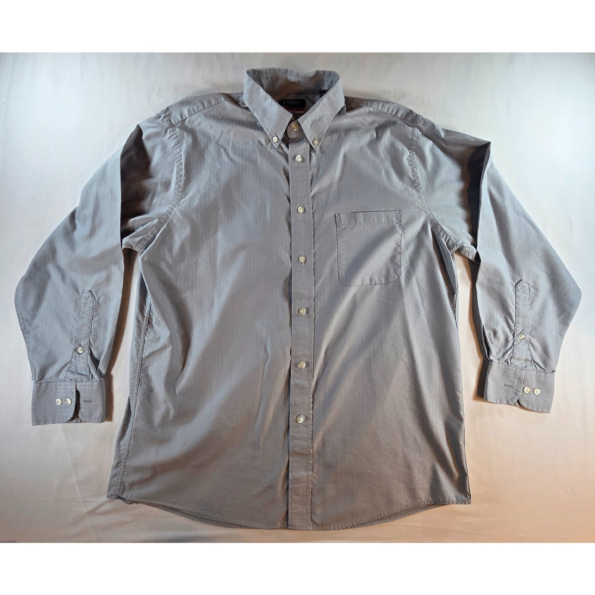 Chaps Mens Gray Herringbone Dress Shirt L 16-16.5 32/33 Wrinkle Free Regular Fit